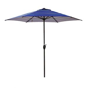 9 ft. Market Push Button Tilt Outdoor Patio Umbrella in Dark Blue Stripe with Crank