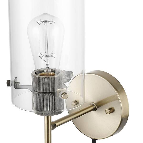 One Light Adjustable Wall Sconce with Exposed Bulb   Polished Nickel Finish 
