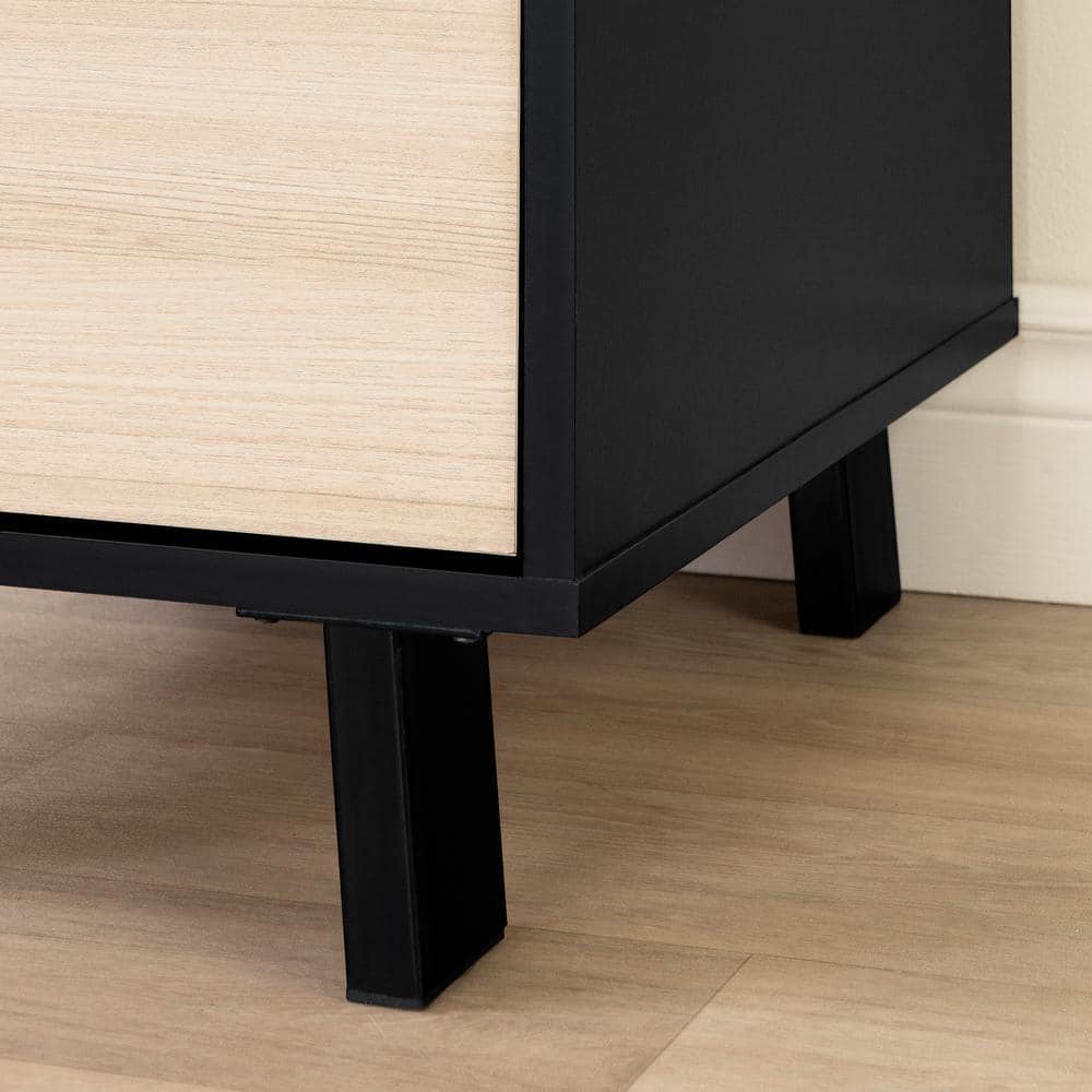Soft Elm and Matte Black L-Shaped Computer Desk with Power Outlet
