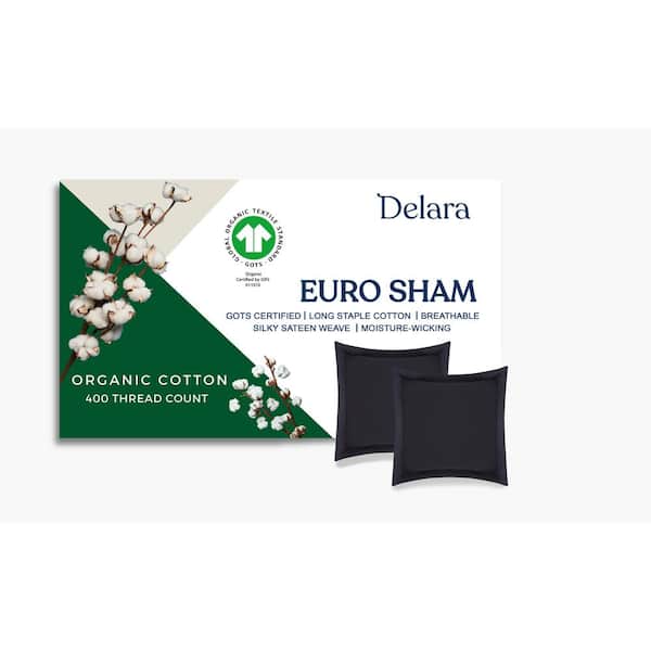 Delara Dark Grey Solid 100% Organic Cotton, 26 in. x 26 in., Smooth and Breathable, Super Soft Euro Shams (Pack-2)