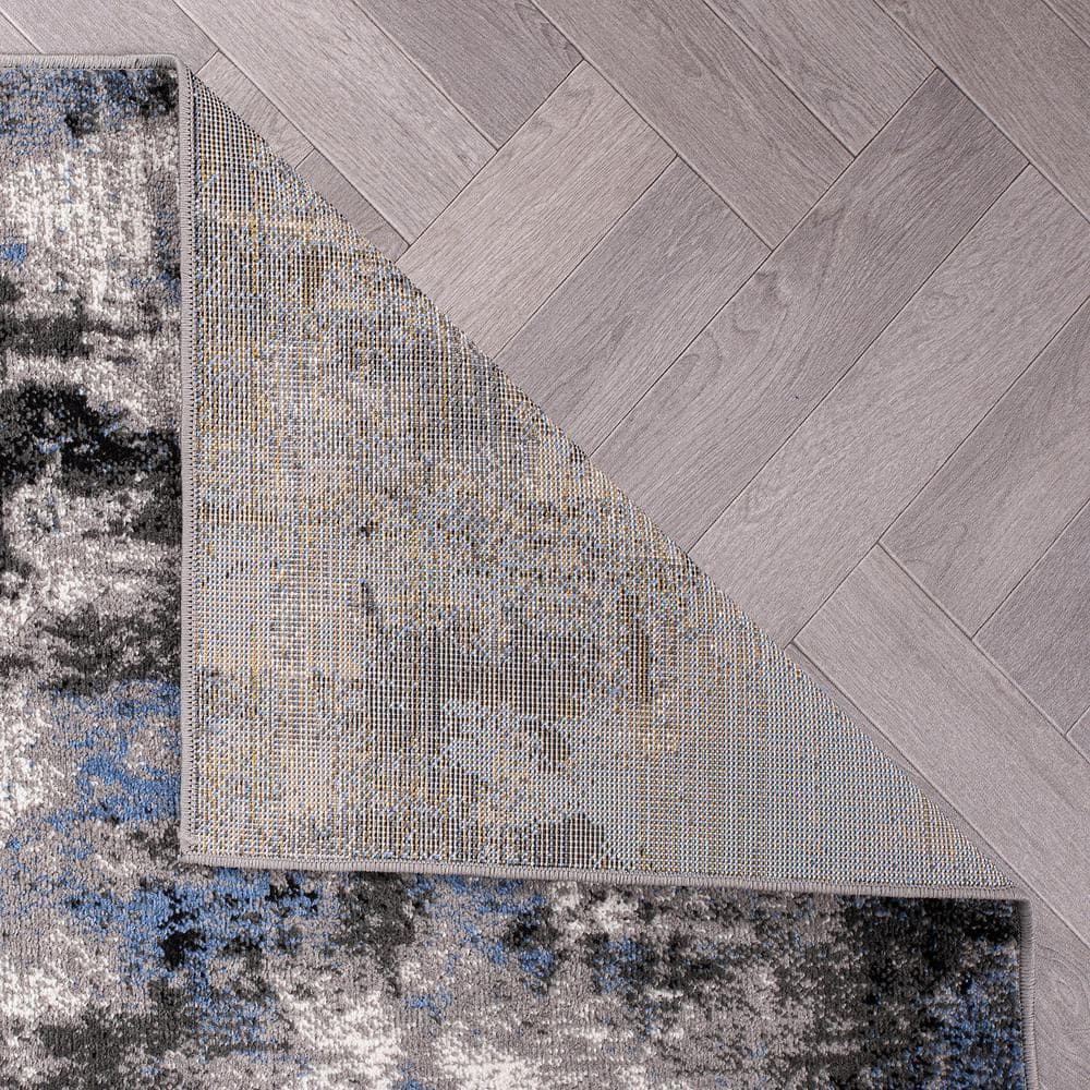Blue and Gray Abstract 5' x 7' Stain-Resistant Synthetic Area Rug