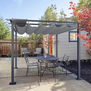 10 ft. x 10 ft. Aluminum Outdoor Pergola with Gray Retractable Shade Canopy