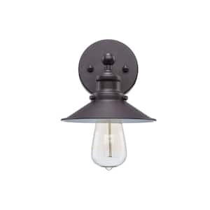 Glenhurst 1-Light Bronze Indoor Wall Sconce with Metal Shade, Industrial Farmhouse Wall Light