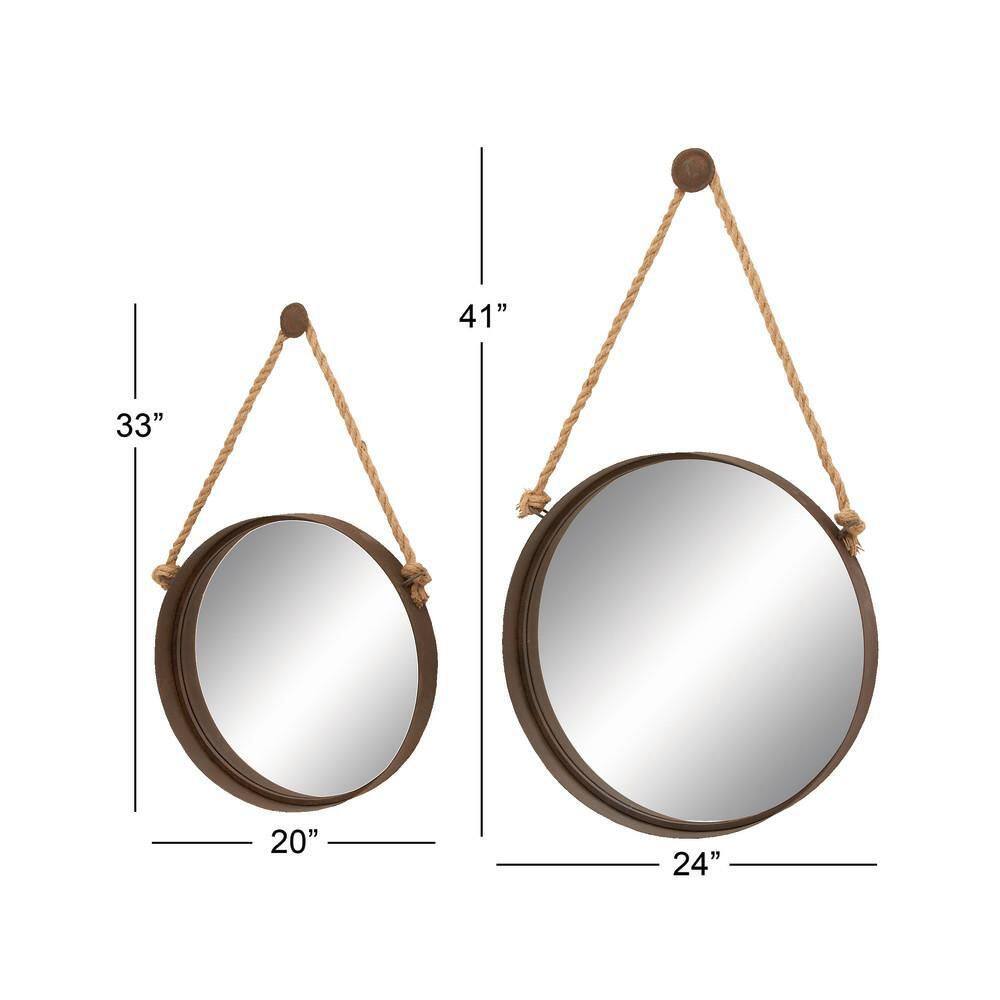 Brown Round Metal Wall Mirrors with Jute Rope Set