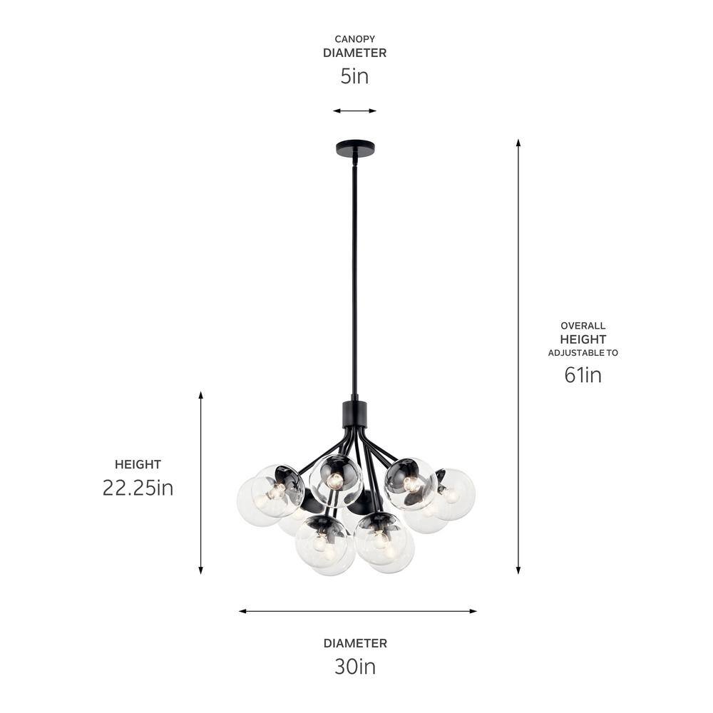 Black Steel 12-Light Sputnik Chandelier with Clear Glass Shades