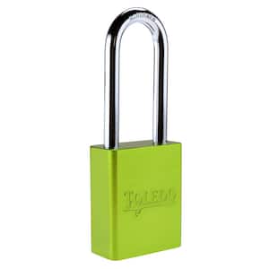 Black solid aluminum 50 mm Keyed Padlock in Green with Long Shackle
