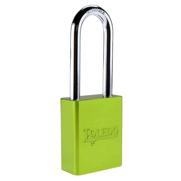 TOLEDO Black solid aluminum 50 mm Keyed Padlock in Green with Long Shackle
