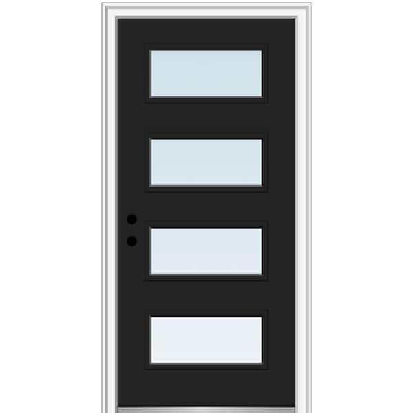 MMI DOOR 32 in. x 80 in. Celeste Right-Hand Inswing 4-Lite Clear Painted Fiberglass Smooth Prehung Front Door, 4-9/16 in. Frame