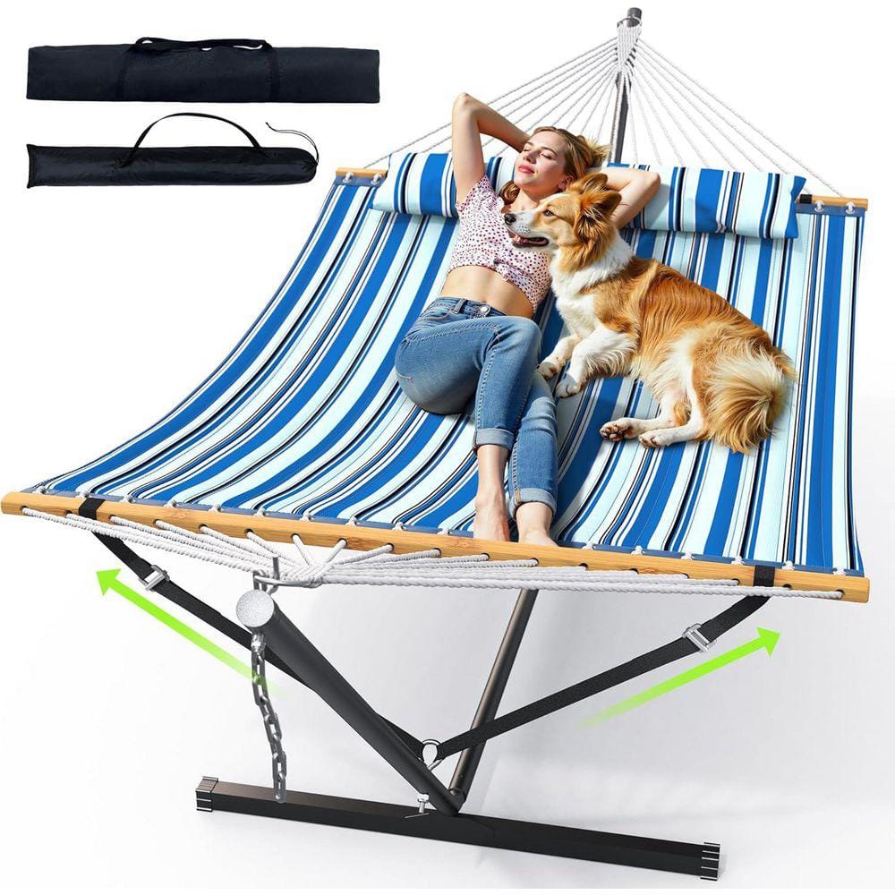 Double Hammock with Stand, Durable Portable Hammock with Adjustable ...