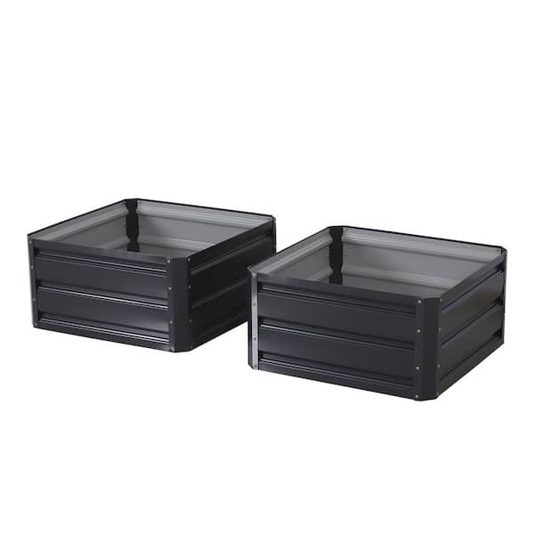 Unbranded 23.50in. L x 23.50in.W x 12in.H Gray Steel Galvanized Raised Garden Bed Planter Box Growing Vegetables Flowers(Set of 2)