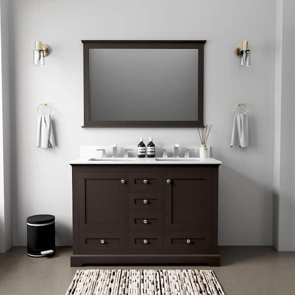 Lexora Dukes 48 in. W x 22 in. D Espresso Double Bath Vanity, Cultured Marble Top, and 46 in. Mirror