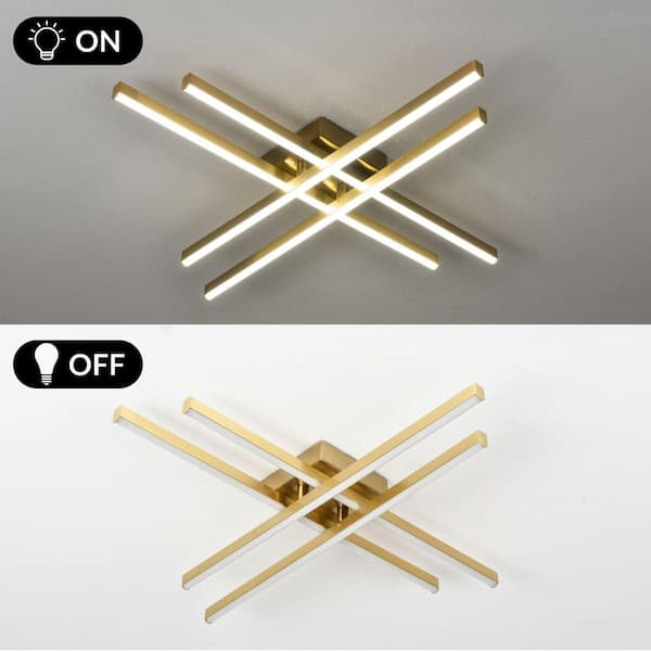 Essel 23.62 in. 4-Light Gold LED Semi-Flush Mount Ceiling Light 25W, 6000K Cool White Light for Living Room, Bedroom