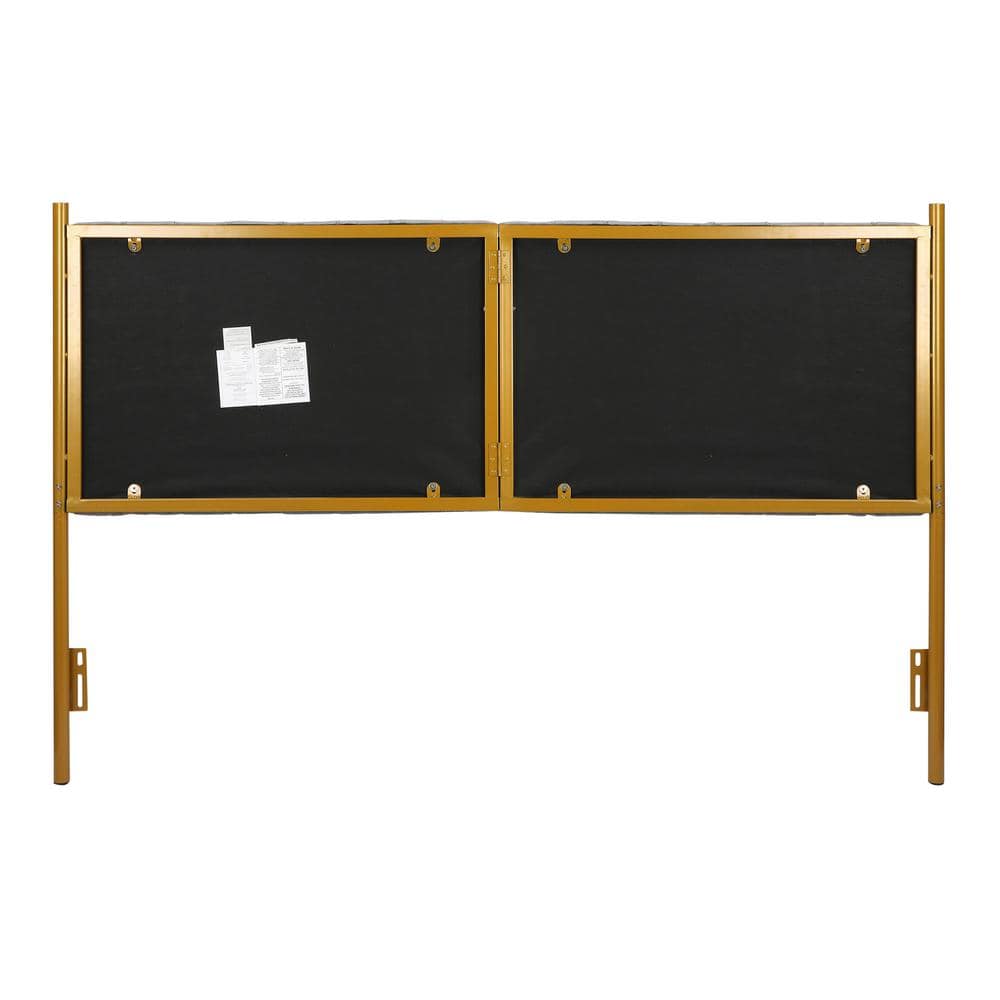 King Gray Velvet Tufted Headboard with Gold Frame