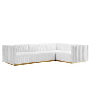 Conjure 109.5 in. W Channel Tufted Performance Velvet 4-Piece Sectional in Gold White