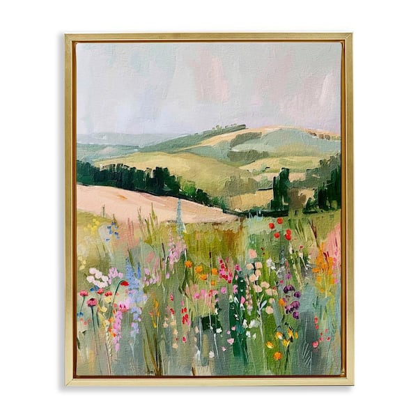 Stupell Industries Pastel Countryside Meadows by RileyB Gold Floater Frame Nature Graphic Art Print 21 in. x 17 in.