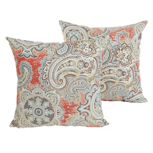 Coral/Aqua Paisley Outdoor Knife Edge Throw Pillows (2-Pack)