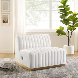 Conjure 36 in. White Channel Tufted Performance Velvet 1-Piece Armless Chair