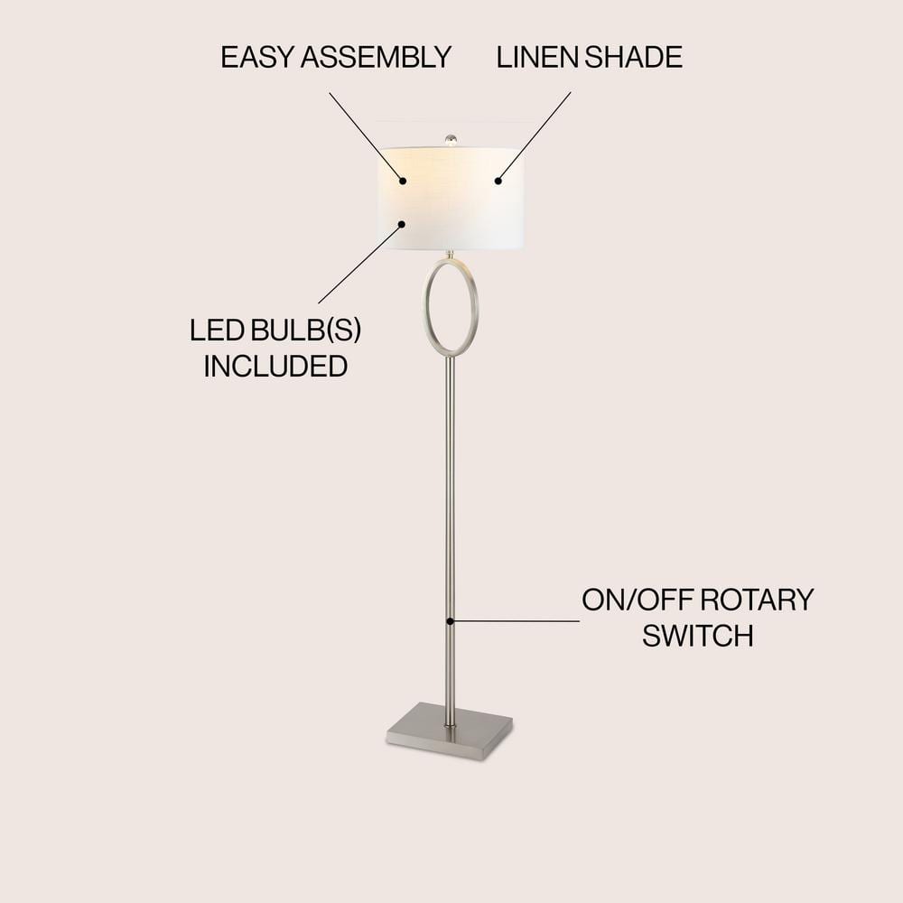 April Elegance 61" Nickel Metal LED Floor Lamp with White Linen Shade