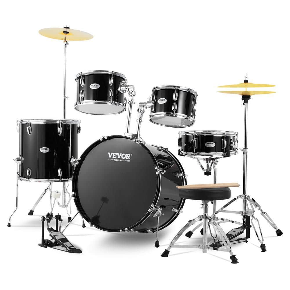 VEVOR Drum Set 5-Piece 22 in. Full Size Drum Kit 0-Lumens with Adjustable Throne Stands Cymbal Hi-Hat Pedal Drum Kit Black