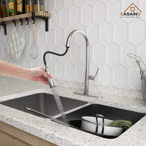 Kitchen Sink newest Faucet Pull Out Sprayer Mixer Tap Brushed Nickel and Cover