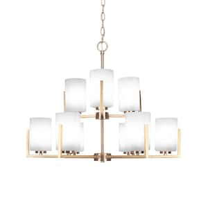 Cottonwood 9-Light New Age Brass Cluster Chandelier for Dinning Table with 4 in. White Marble Glass No Bulbs Included