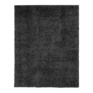 Shag Collection Black 5 ft. x 8 ft. Solid Shaggy Area Rug