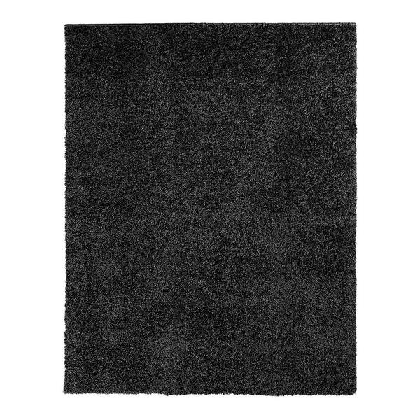 GlowSol Shag Collection Black 5 ft. x 8 ft. Solid Shaggy Area Rug