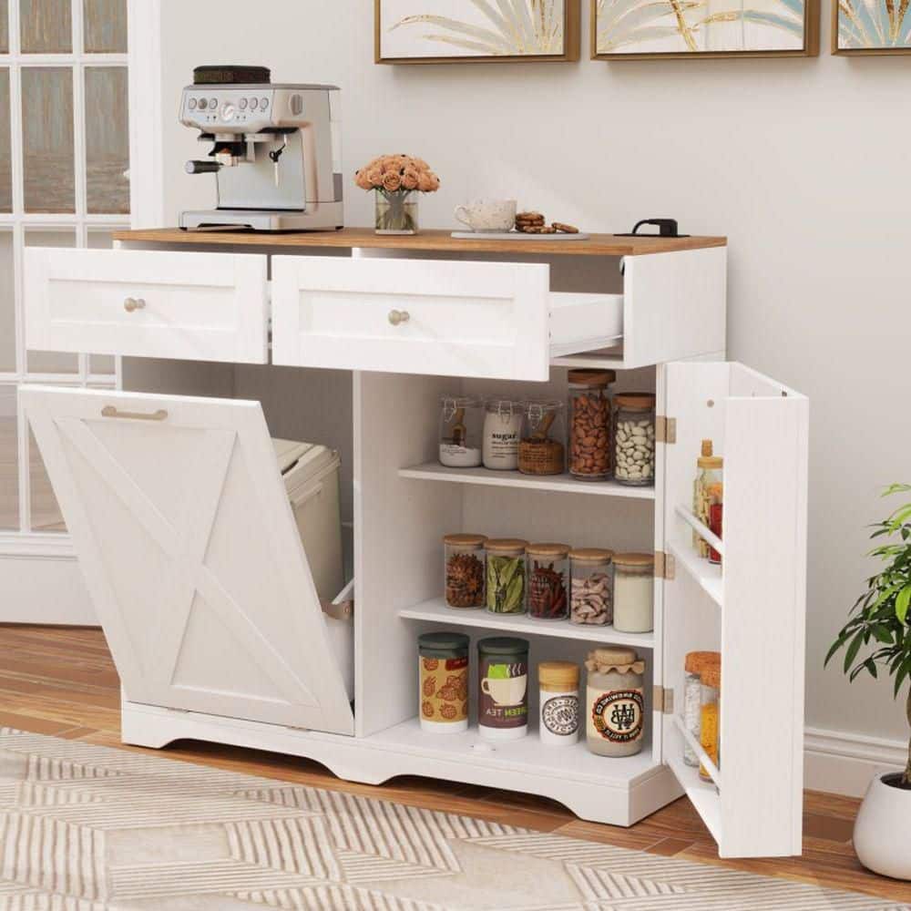 White MDF Tilt-Out Trash Buffet with Outlets, Adjustable Shelf price history on PriceWatchPro
