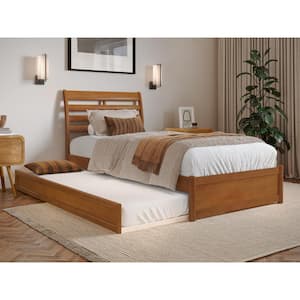 Emelie Light Toffee Natural Bronze Solid Wood Frame Twin XL Platform Bed with Panel Footboard and Twin XL Trundle