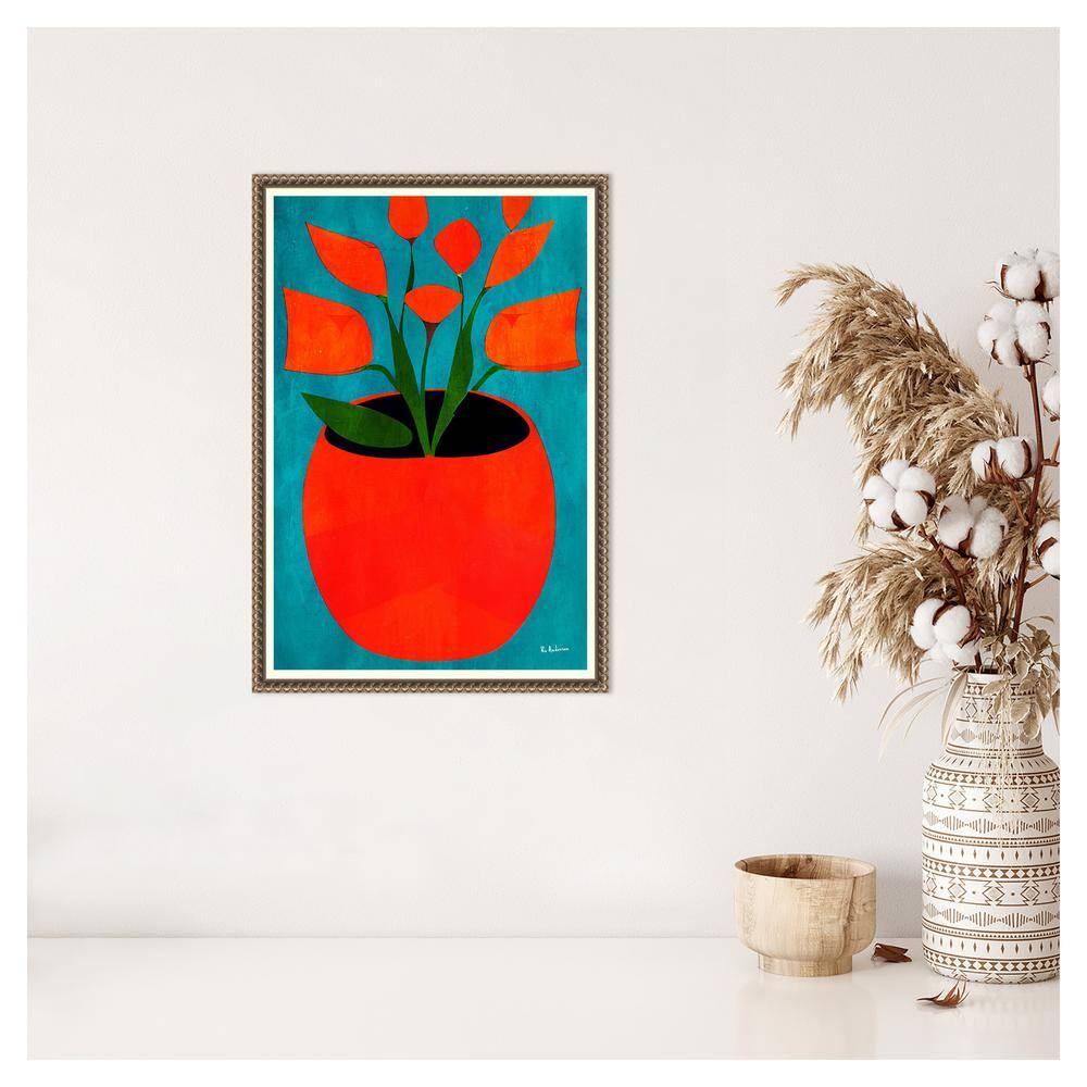 Vibrant Red Blossoms Abstract Canvas Wall Art with Beaded Frame