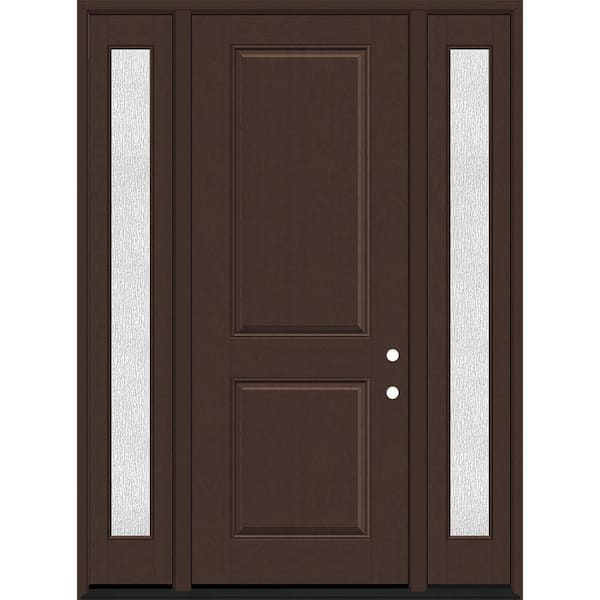 Steves & Sons Regency 64 in. x 96 in. 2P Squaretop RHIS Chestnut Stain Mahogany Fiberglass Prehung Front Door w/Rain 12 in. SLs 6-9/16