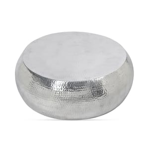 Mehta 31.5 in. x 31.5 in. x 12 in. Silver, Round Metal Coffee Table