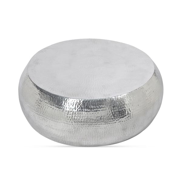 NADAAL STUDIOS Mehta 31.5 in. x 31.5 in. x 12 in. Silver, Round Metal Coffee Table