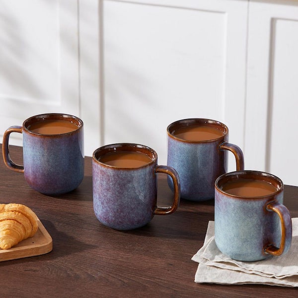 vancasso 16 oz. Grayish-blue and Golden-bronze Stoneware Mug (Set of 4)  Coffee Mugs Tea Coffee Cups Dishwasher and Microwave Safe  VC-ONION-GB-4DBZ-FC
