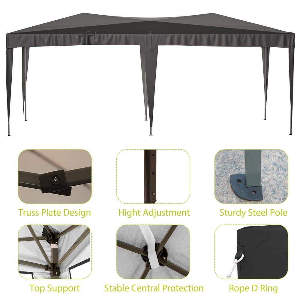 Black 10' x 20' Heavy Duty Pop-Up Canopy Tent with Sidewalls
