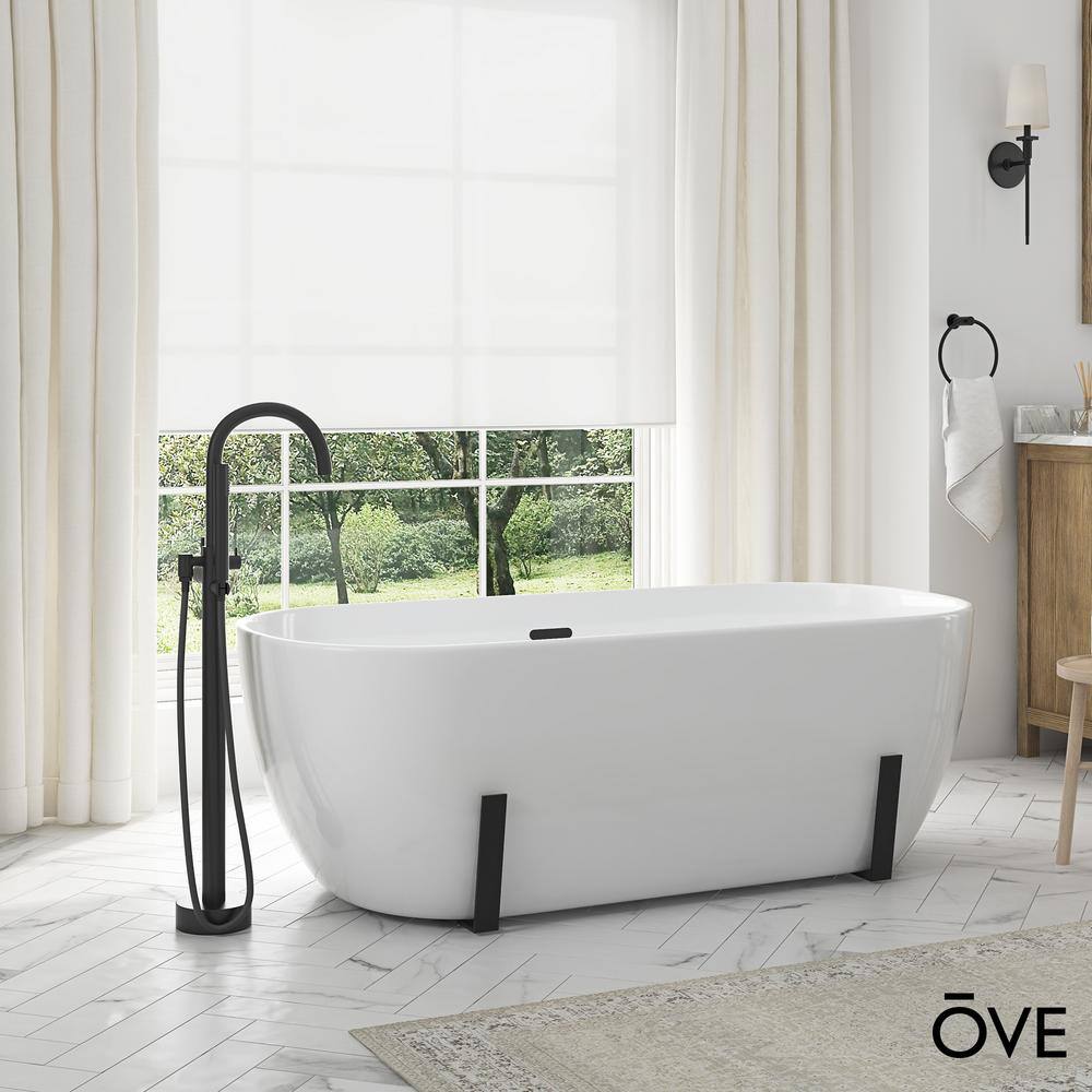 White Acrylic Freestanding Soaking Bathtub with Black Faucet