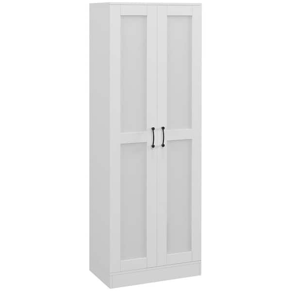 Lycvki 23.5 in. W x 14.25 in. D x 69 in. H White Linen Cabinet with Seating Cushion, 3-Doors and Hidden Compartment