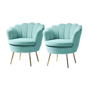 Fidelia Sage Tufted Barrel Chair with Scalloped Seashell Edges (Set of 2)
