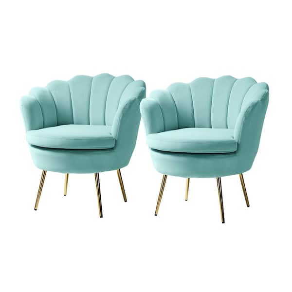 JAYDEN CREATION Fidelia Sage Tufted Barrel Chair with Scalloped Seashell Edges (Set of 2)