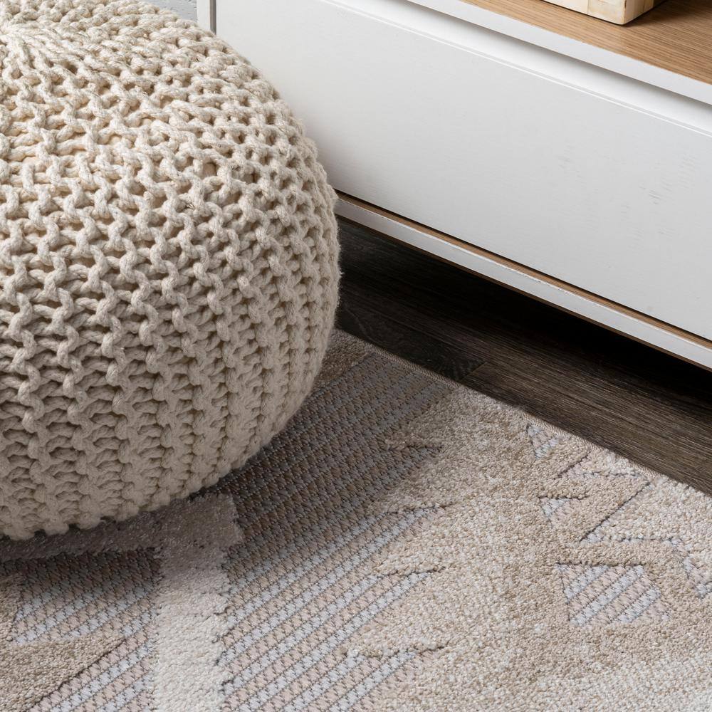 Sumak High-Low Pile Beige/Gray Geometric Indoor/Outdoor Runner Rug