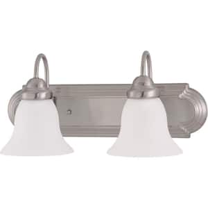 2-Light Brushed Nickel Vanity Light with Frosted White Glass