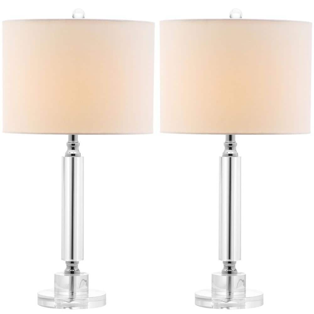 Deco Column Crystal Table Lamp Set with White Drum Shades