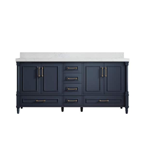 Willow Collections Hudson 72 in. W x 22 in. D x 36 in. H Double Sink Bath Vanity in Hale Blue with 2 in. Empira Quartz Top