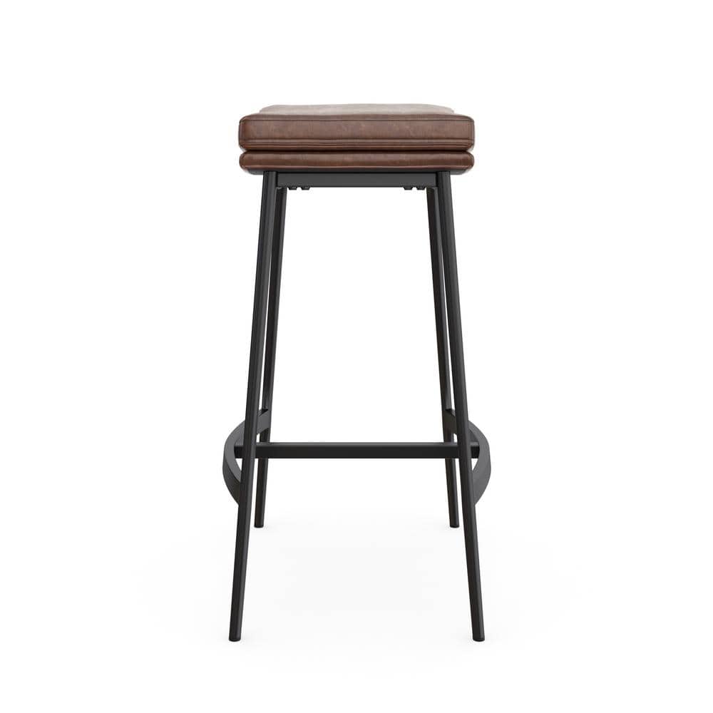 Vintage Brown-Matte Black Backless Saddle Leather Barstool