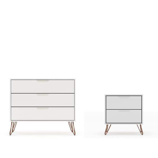 Luxor Intrepid 5-Drawer White Mid-Century Modern Dresser and Nightstand (Set of 2)