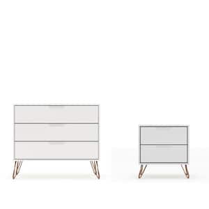 Intrepid 5-Drawer White Mid-Century Modern Dresser and Nightstand (Set of 2)
