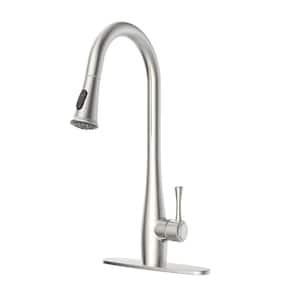 Single-Handle Pull Down Sprayer Kitchen Faucet with Dual Function and Deck Plate in Brushed Nickel