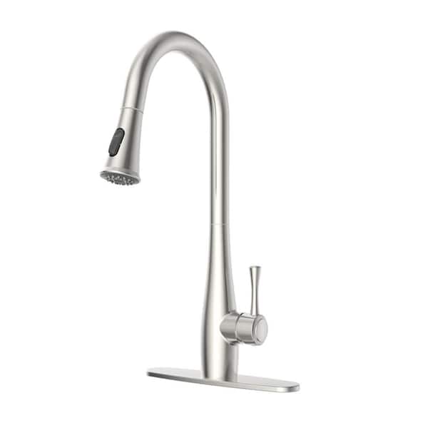 HOMLUX Single-Handle Pull Down Sprayer Kitchen Faucet with Dual Function and Deck Plate in Brushed Nickel