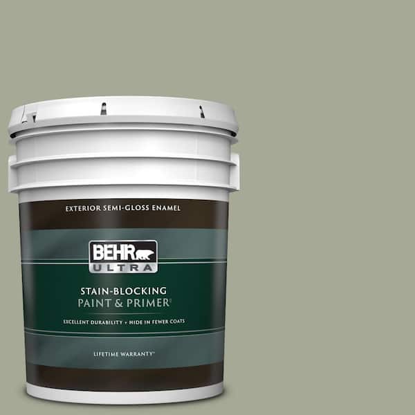BEHR ULTRA 5 gal. #PPU10-16 Simply Sage Semi-Gloss Enamel Exterior Paint & Primer