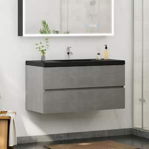 42 in. W Minimalist Floating Bath Vanity in Gray with Matte Black Composite Quartz Sand Top